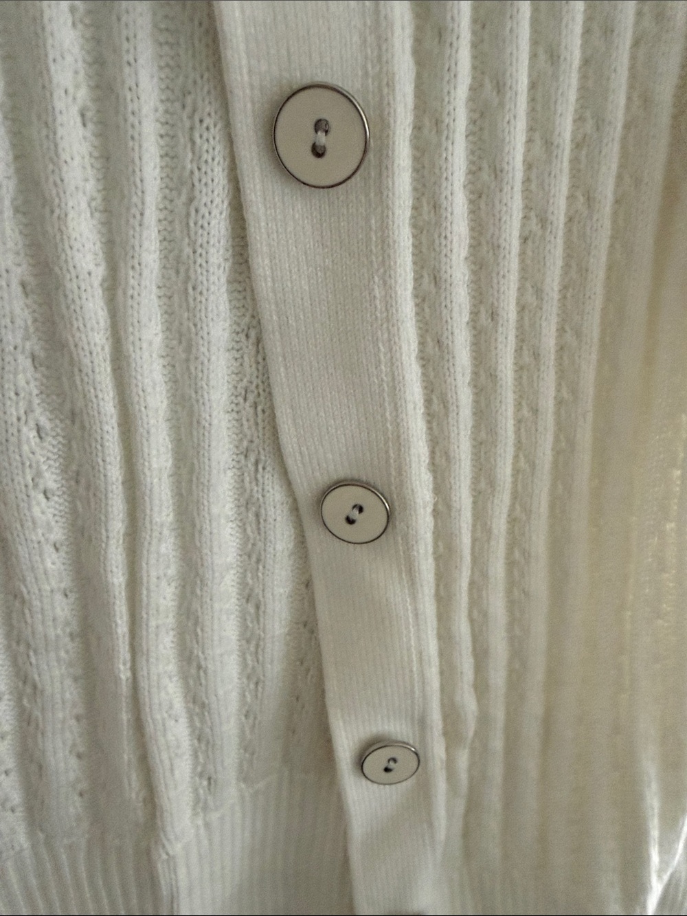Talbots White Ribbed Eyelet Button Cardigan - Picture 3 of 6